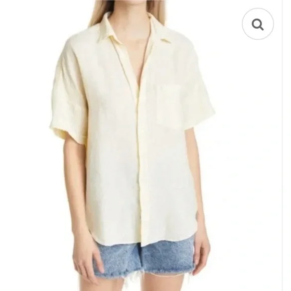 Frank & Eileen | Rory Short Sleeve Button Down Linen Shirt in Yellow | Sz XS - Picture 2 of 12